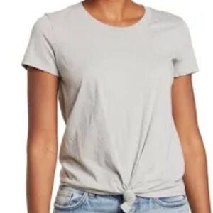 Madewell Women S Gray Cotton Blend Casual Crew Neck Short Sleeve Knot-Front Tee